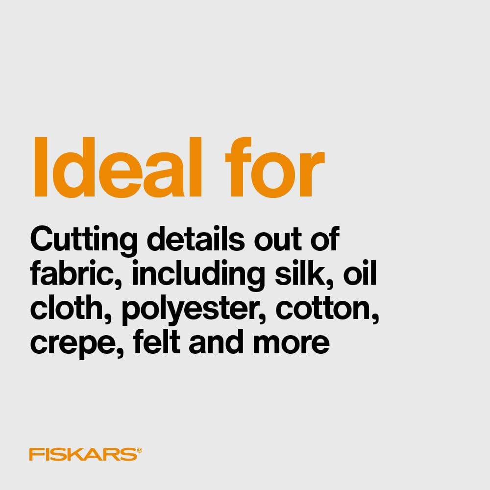 Fiskars Micro-Tip Spring Assisted Scissors, Precision Cutting Stainless Steel Blades, Comfort Handle, Cut Details in Fabric, Sewing Scissors and Arts