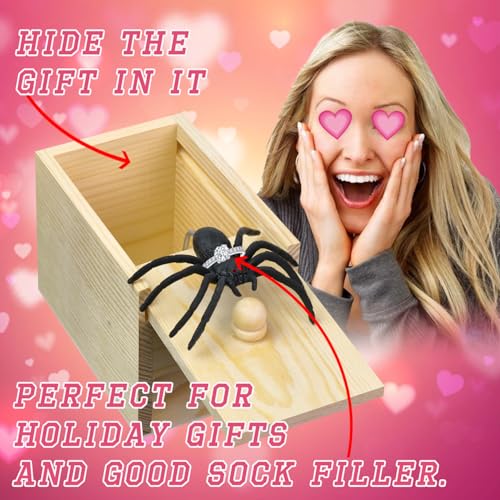 PARNIXS Surprise Spider Prank Box，Handcrafted Spider in a Box Stocking Stuffers,New Year's Surprise Toy and Gag Gift Practical Joke for Adults Men