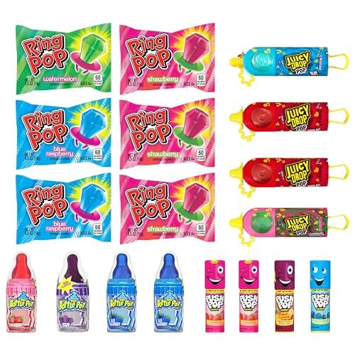 Candy Variety Pack, 18Ct Assorted Valentine's Candy Lollipops, Bulk Individually Wrapped Ring Pop, Push Pop, Baby Bottle Pop & Juicy Drop, Birthday