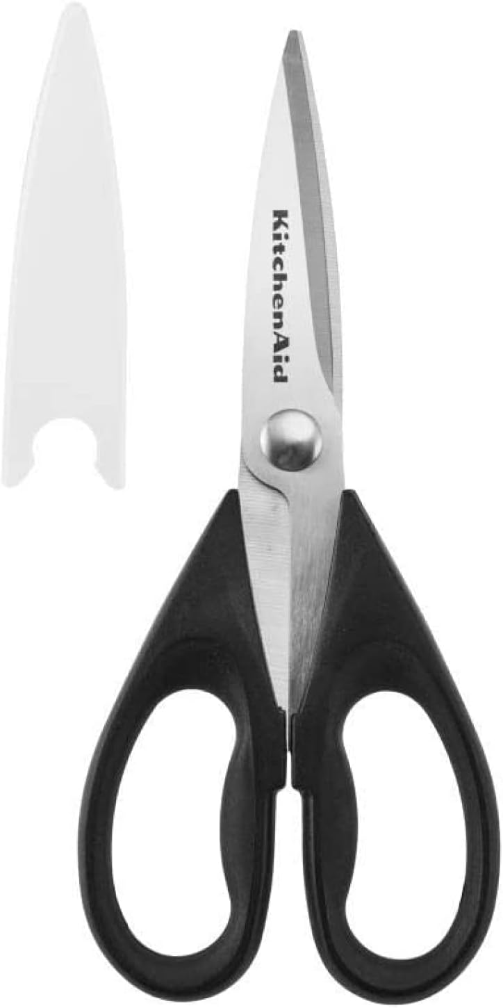 KitchenAid All Purpose Kitchen Shears with Protective Sheath Durable Stainless Steel Scissors, Dishwasher Safe, Soft Grip Comfort Handle, 8.72 Inch