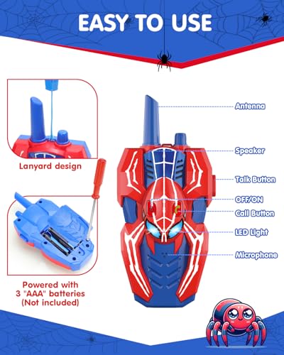 Spider Hero Walkie Talkies for Kids – 2 Pack Indoor & Outdoor Toys for Boys Ages 3-8, Birthday Gift for Children, Fun Two-Way Radios for Playtime
