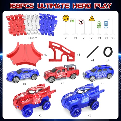Spider Toys for Boys 4-6, Spider Race Track with 5 Cool Spider Cars Toys for Kids Boys Toddler, Flexible Car Tracks for Age 3 4 5 6 7 8 Year & Up Old