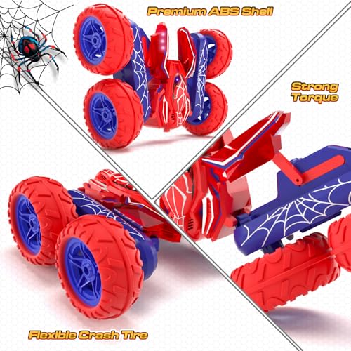 Spider Remote Control Cars for Boys 4-7, 360° Spinning RC Stunt Car with 2 Batteries Cool Lights Toys Birthday Gift for Boys 4 5 6 7 8 9 10 11 12