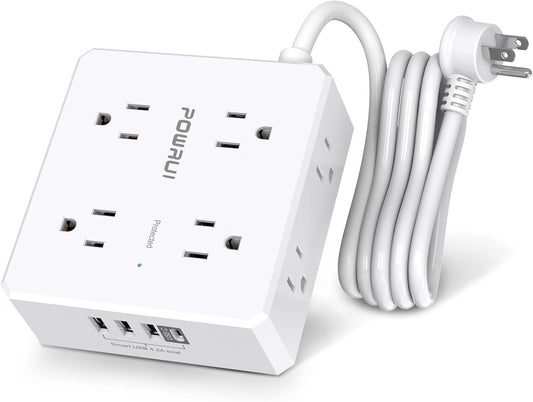 Surge Protector Power Strip - 6 Ft Flat Plug Extension Cord with 8 Widely Outlets and 4 USB Ports(1 USB C), 3 Side Outlet Extender for Home Office