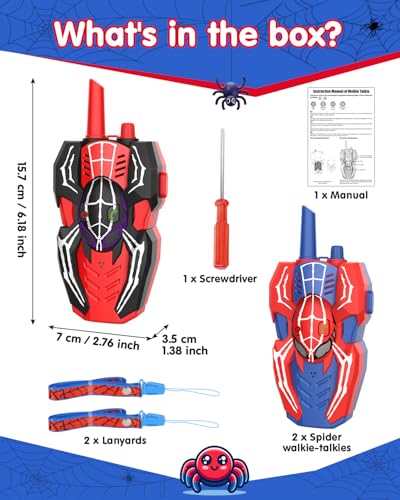 Spider Hero Walkie Talkies for Kids – 2 Pack Indoor & Outdoor Toys for Boys Ages 3-8, Birthday Gift for Children, Fun Two-Way Radios for Playtime