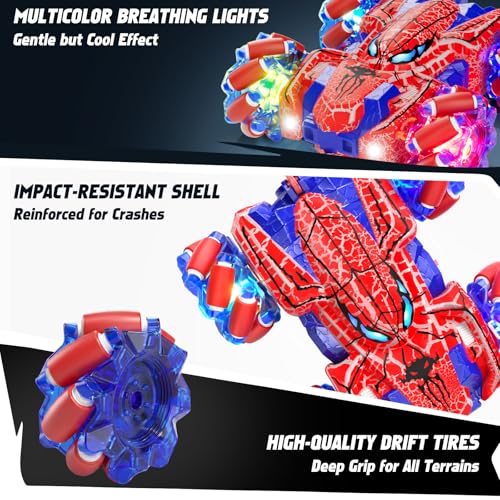 Spider Gesture Sensing Remote Control Car, Double Sided RC Cars with Full-Body Light, 2.4GHz Hand Controlled Rechargeable RC Stunt Car Toys Birthday