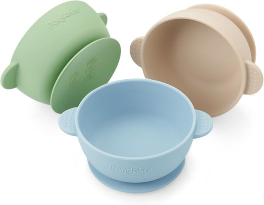 PandaEar 3 Pack Baby Bowls with Suction| Stay Put Silicone Food Bowl for Babies Kids Toddlers Infants| Food Grade Soft Safe BPA-Free Silicone