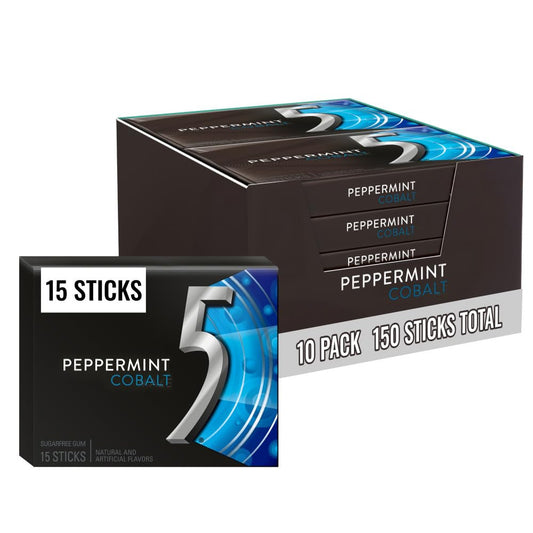 5 GUM Peppermint Cobalt Sugar Free Chewing Gum Bulk, Stimulate Your Senses While Listening to Your Favorite Music, Mini Purse Essentials, 15 Sticks