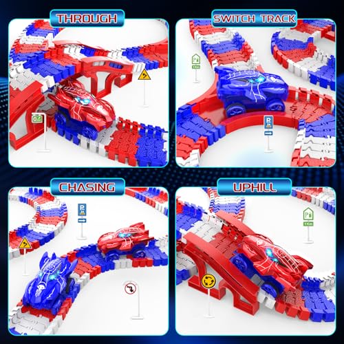 Spider Toys for Boys 4-6, Spider Race Track with 5 Cool Spider Cars Toys for Kids Boys Toddler, Flexible Car Tracks for Age 3 4 5 6 7 8 Year & Up Old