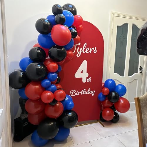 Red Blue Black Balloons, 12 Inch Royal Blue Red Confetti Latex Balloon with Black Helium Balloon Kit for Boys Spider Cool Man Halooween Theme
