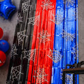 Bupelo Spider Web Birthday Decorations, 2 Pack Spider Party Supplies 3.3x6.6ft Tinsel Foil Fringe Curtains, Red Black, and Blue Photo Booth Prop