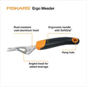 Fiskars Ergo Weeder Tool for Weeding, Heavy Duty Gardening Hand Tool with Ergonomic Handle and Hanging Hole for Storage, Remove Weeds and Roots like