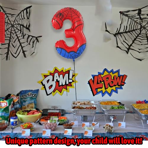 40 Inch Giant Spider Theme Number Foil Balloons - Large Number 3 Balloons for Kids' Birthday Anniversary Party Decorations Supplies (Numbers 0-9