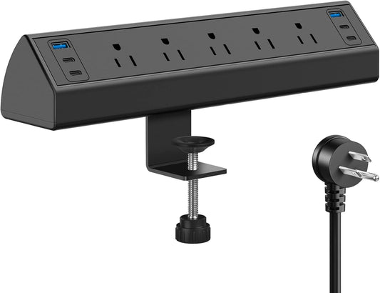 Jgstkcity Desk Clamp Power Strip USB C,40W Total Fast Charging Station,4 PD 20W USB C Ports,Desk Edge Mount Surge Protector,5 Outlets,Fit 1.96"