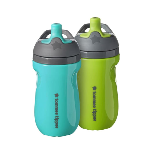 Tommee Tippee Insulated 9oz Sporty Spout Toddler Water Bottle, No Spill, Sippy Cups for Toddlers 1-3, Two-Piece Valve Helps Stop Spills, Green