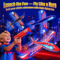 Cool Airplane Launcher Toy with Glowing Eyes & Web-Pattern Wings,2 Flight Modes Outdoor Games for Kids,Boys Toys Age 3-12,Birthday Gifts for 3 4 5 6