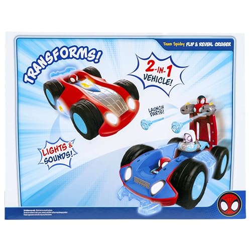 Jazwares Marvel Spidey and His Amazing Friends Team Spidey Flip and Reveal Cruiser - 11-Inch Double-Sided Vehicle with Lights, Sounds, and Web Blast