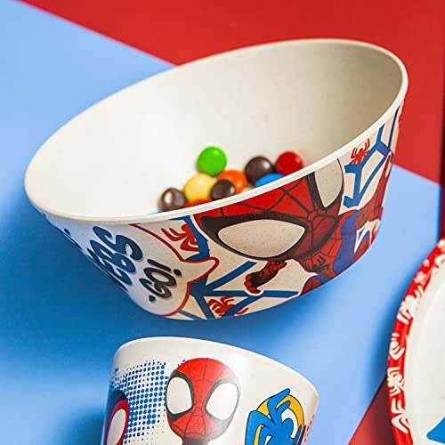 Zak Designs Marvel Spider-Man Dinnerware Set for Kids Includes 8" Plate, 6" Bowl, and 10oz Tumbler, Durable and Sustainable Melamine Bamboo Material