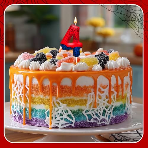 Spider Themed Birthday Candles Number 4 Red Blue Spider Web Themed Cake Topper Candle Party Decoration Birthday Party Celebrations Supplies Favors