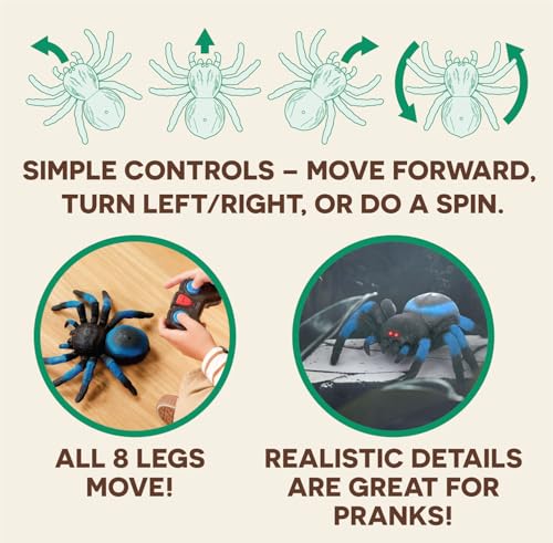 Terra by Battat – Remote Control Tarantula for Kids with LED Eyes – Realistic Spider Toy with Moving Legs, Fast Speed & 360° Spin – Blue RC Animal
