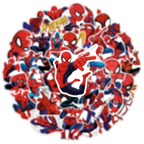 50pcs Spiderman Stickers for Water Bottle, Cool SuperHero Movie Waterproof Vinyl Decal for Kids Teen Adult Laptop Skateboard Phone Travel Case Bike