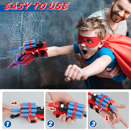 JONEG Web Shooters Toy for Kids 2 Pack, Toy for 3 4 5 6 7 8 Year Old Boy, Web Slinger with Spider Glove Launcher, Toys for Boys 4-6 6-8, Birthday