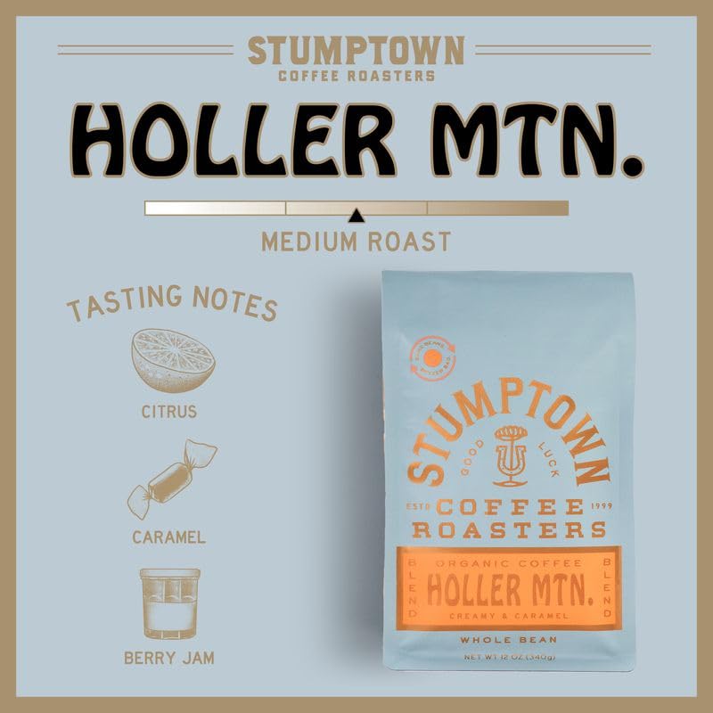 Stumptown Coffee Roasters, Medium Roast Organic Whole Bean Coffee, 100% Arabica Coffee - Holler Mountain 12 Ounce Bag with Flavor Notes of Citrus