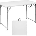 Folding Table 4 Foot Portable Heavy Duty Plastic Fold-in-Half Utility Table Small Indoor Outdoor Adjustable Height Folding with Carrying Handle