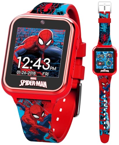 Accutime Marvel Spider-Man Red Educational Touchscreen Smart Watch Toy for Boys, Girls, Toddlers - Selfie Cam, Learning Games, Alarm, Calculator