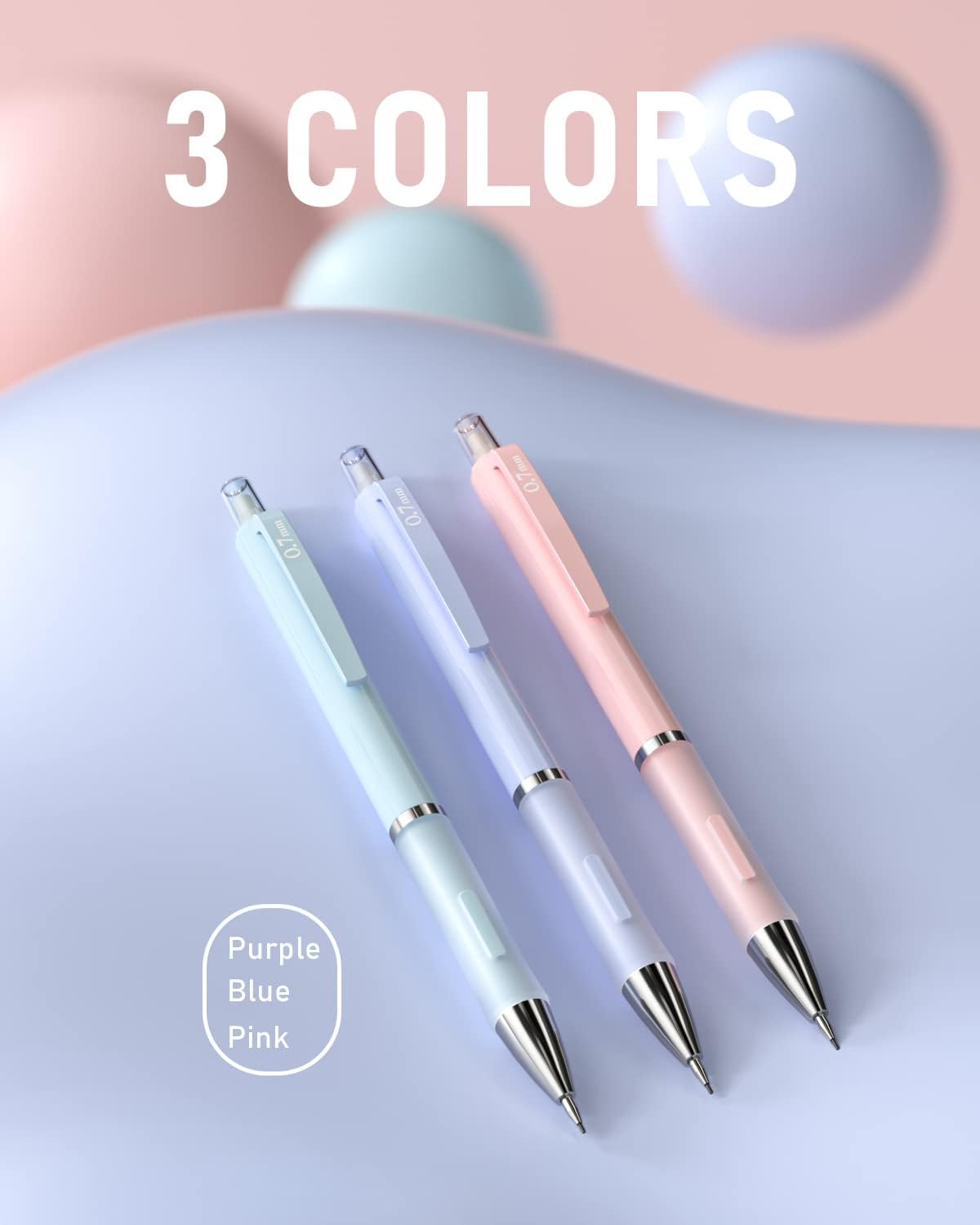 Nicpro 3PCS Cute Mechanical Pencil Set with Case, 0.7 mm Pencils with 6 Tube HB Lead Refill, 3PCS Eraser, 9PCS Eraser Refill for School Supplies Kid