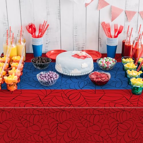3Pcs Spider Web Themed Birthday Party Tablecloths Decorations,Red Blue Hero Plastic Table Cover Disposable Rectangle Table Cloth for Baby Shower Kids