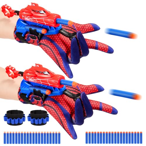 Excitobo 2 Sets Superhero Web Shooters for Kids Age 3-7,Adjustable Wrist Launcher Slinging Toy Set with 40 Darts,Ideal Birthday for Boys & Girls