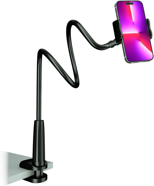 Cell Phone Clip Bed Stand Holder, with Grip Flexible Long Arm Gooseneck Bracket Mount Clamp for Desk, Compatible with iPhone 14 Pro Max XR X 8 7 6 or