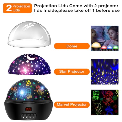 MOKOQI Kid Light Projector Superhero Toys for Boys 5-7 Avengers Night Light Projector with Timer for Kids Room, 360 Degree Rotation Toddler