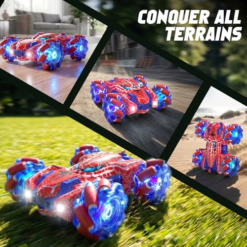 Spider Gesture Sensing Remote Control Car, Double Sided RC Cars with Full-Body Light, 2.4GHz Hand Controlled Rechargeable RC Stunt Car Toys Birthday