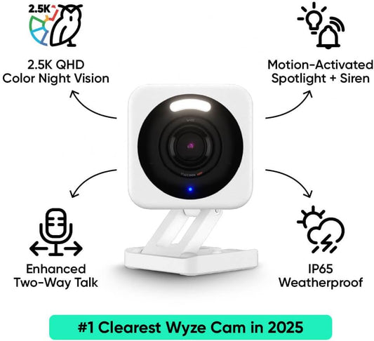 WYZE Cam v4, 2.5K QHD WiFi Indoor/Outdoor Smart Home Security Camera, Pet/Baby Monitor, Motion Activated Spotlight/Siren, Color Night Vision, 2-Way
