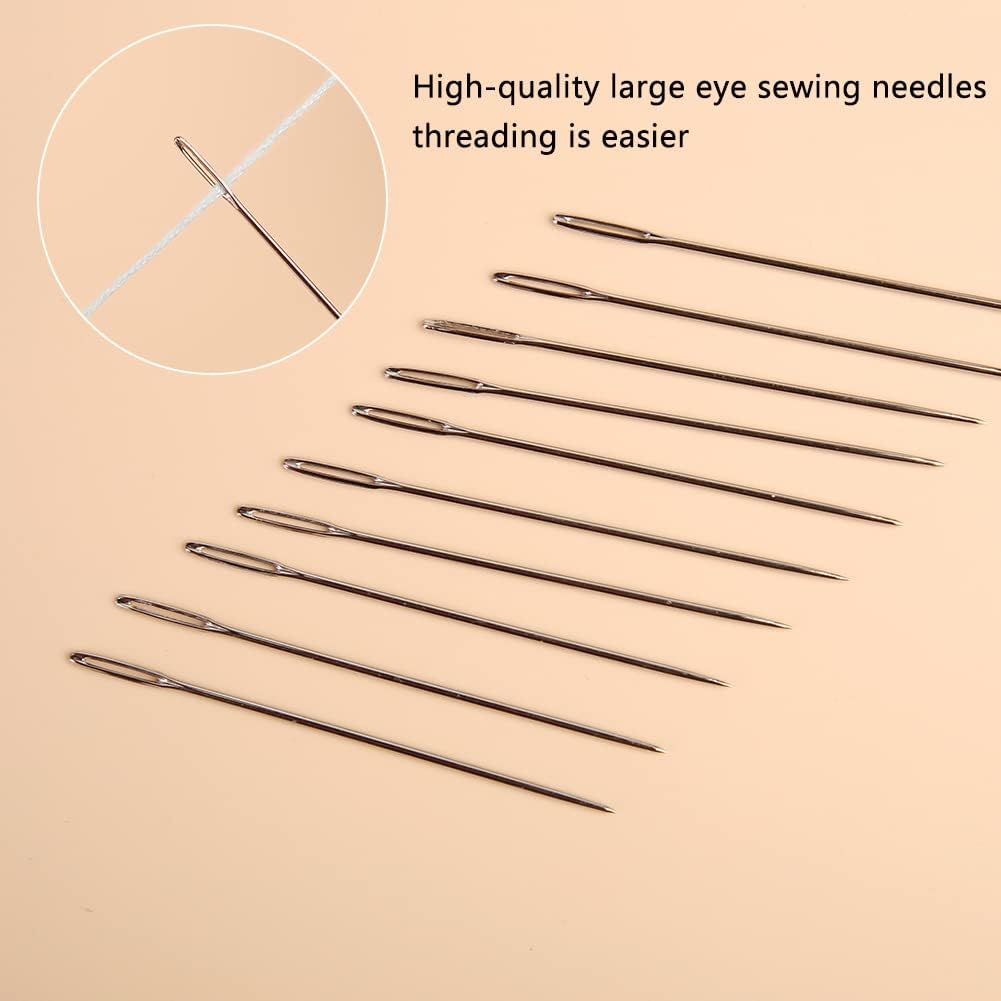23 PCS Large Eye Sewing Needles, 2.36in Sewing Sharp Needles, Leather Embroidery Thread Needle, Stainless Steel Yarn Knitting Needle with a 3.3in