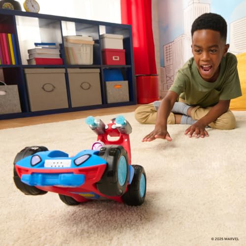 Jazwares Marvel Spidey and His Amazing Friends Team Spidey Flip and Reveal Cruiser - 11-Inch Double-Sided Vehicle with Lights, Sounds, and Web Blast