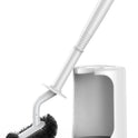 HAMITOR Toilet Bowl Brush Holder Set: Curved Design with Holder for Deep Cleaning Under Rim - Compact Hidden Scrubber for Small Space - Modern RV