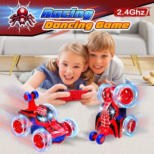 Kids Toys Spider RC Car for Boys 4-7 - Cool Spider Monster Remote Control Crawler Toy 360° Flip Fast Stunt & 4WD Light Up Wheel - Fun Boy Gift Idea