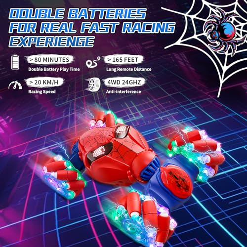 S-pider Rc Gesture Sensing Stunt Car Toys for Boys 3-14 Years Old, Drift Hand Control Remote Control Cars with Light & Music, 360°Rotation Double