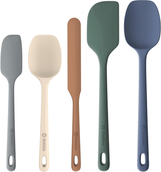 5 Pieces Silicone Spatula Set, Food Grade Rubber Spatula, Upgrade Strong Handle with Ergonomic Grip, Heat Resistant Up to 600°F for Nonstick