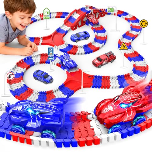 Spider Toys for Boys 4-6, Spider Race Track with 5 Cool Spider Cars Toys for Kids Boys Toddler, Flexible Car Tracks for Age 3 4 5 6 7 8 Year & Up Old