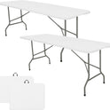Set of 2 Folding Table 6 FT Lightweight Camping Table Portable Plastic Rectangular Outdoor Dining Table Steel Legs Fold-in-Half with Carrying Handle