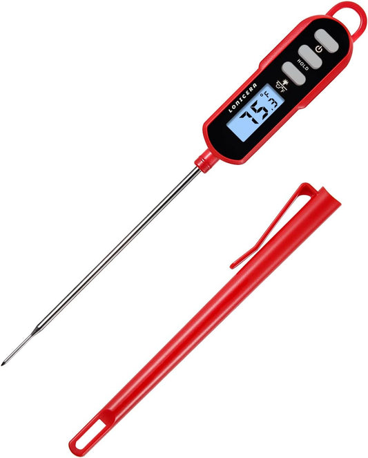 Lonicera Digital Cooking Thermometer for Bread Baking, Food and Water Temperature Measurement. Waterproof and Long Stem with Meat Temp Guide, Display