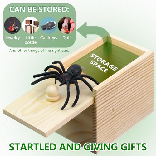 PARNIXS Surprise Spider Prank Box，Handcrafted Spider in a Box Stocking Stuffers,New Year's Surprise Toy and Gag Gift Practical Joke for Adults Men