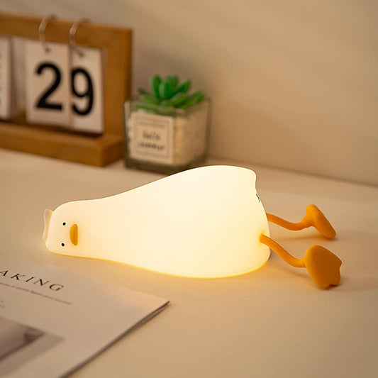 MUID Benson Lying Flat Duck Night Light, LED Squishy Duck Lamp, Cute Light Up Duck, Silicone Dimmable Nursery Nightlight, Rechargeable Bedside Touch