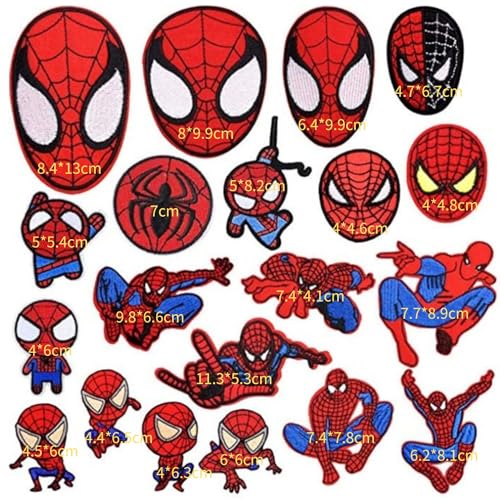 20pcs Cute Cartoon Spider Embroidered Iron On Patches, Anime Animals Sew On/Iron On Applique Embroidered Patches for T-Shirt, Jackets, Jeans