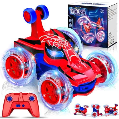 Kids Toys Spider RC Car for Boys 4-7 - Cool Spider Monster Remote Control Crawler Toy 360° Flip Fast Stunt & 4WD Light Up Wheel - Fun Boy Gift Idea