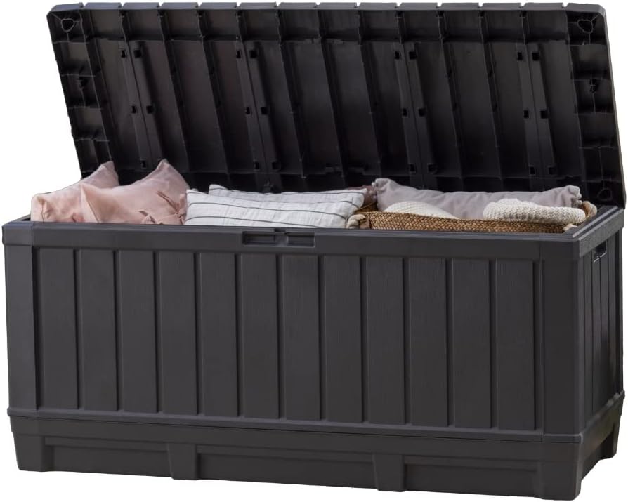 Keter Kentwood 92 Gallon Resin Deck Box-Organization and Storage for Patio Furniture Outdoor Cushions, Throw Pillows, Garden Tools and Pool Floats